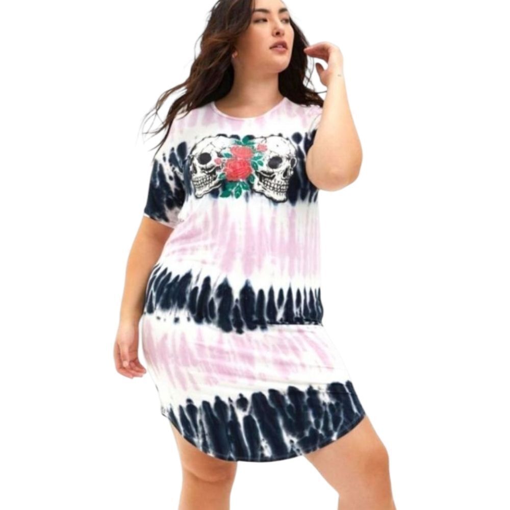 TORRID Super Soft short sleeve skulls & roses detail midi t- shirt dress NWT